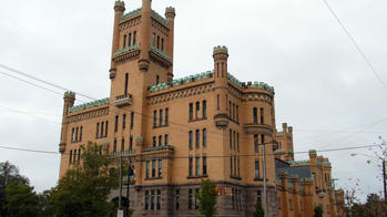 View of the Cranston Street Armory in the West End, Providence.