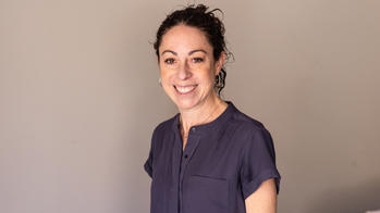 woman against brown background