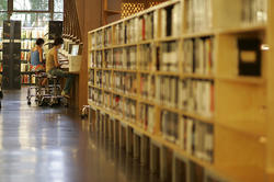 Two students at work in the Fleet Library