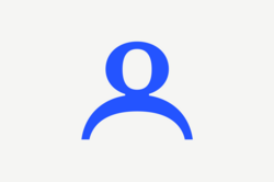 simple blue lines representing a person's head and shoulders, against a white background