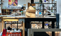 a full studio space with materials 