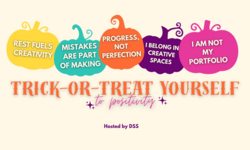 brightly colored pumpkins with encouraging phrases on them