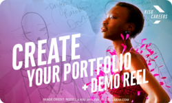 pink and blue gradient with a person walking 