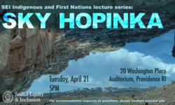 Landscape with Sky Hopinka in blue font over it