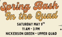 yellow graphic with spring bash in the quad in cursive font