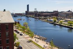 Aerial View of river along campus