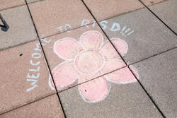 welcome to risd in chalk with a flower in the middle