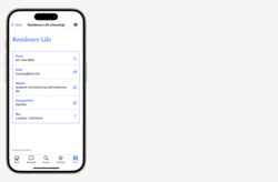 screenshot of residence life contact screen