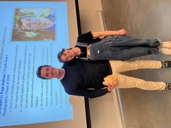 Student Employment supervisor of the year Conor Moynihan accepts his award with student employee Paige Sullivan.